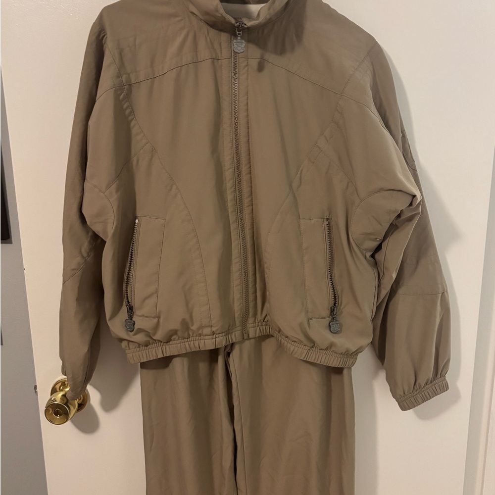 Vintage 90s Kaelin Petite Tan Zip-Up Jacket and Pants Set